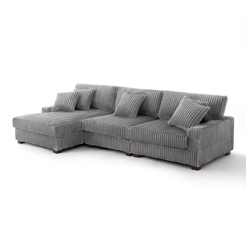 118.3" W Plush Corduroy Square Arm Upholstered Sectional Modular Sofa