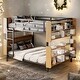 preview thumbnail 1 of 14, Black Full over Full Metal Full Size Bunk Bed ,Storage Platform Beds with Ladder and Shelves Black