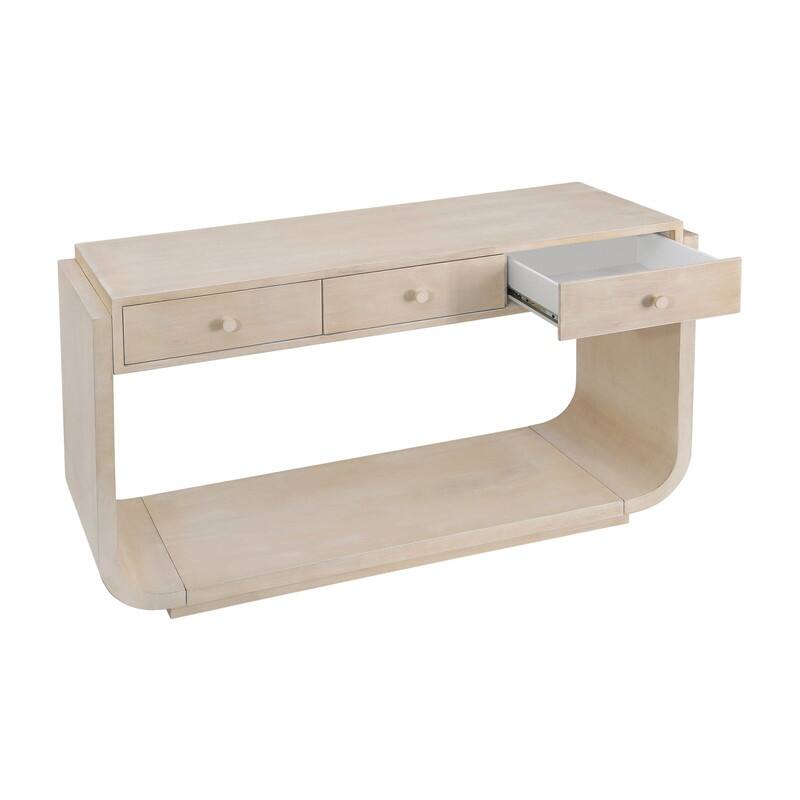 Mid-Century Modern Console Table with 3 Storage Drawers and Display Shelf for Entryway or Living Room Use