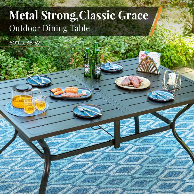 MAISON ARTS 6-Piece Patio Dining set with 1 Rectangle Steel Table, 2 Swivel Chairs, 2 Stackable Chairs and 1 Bench