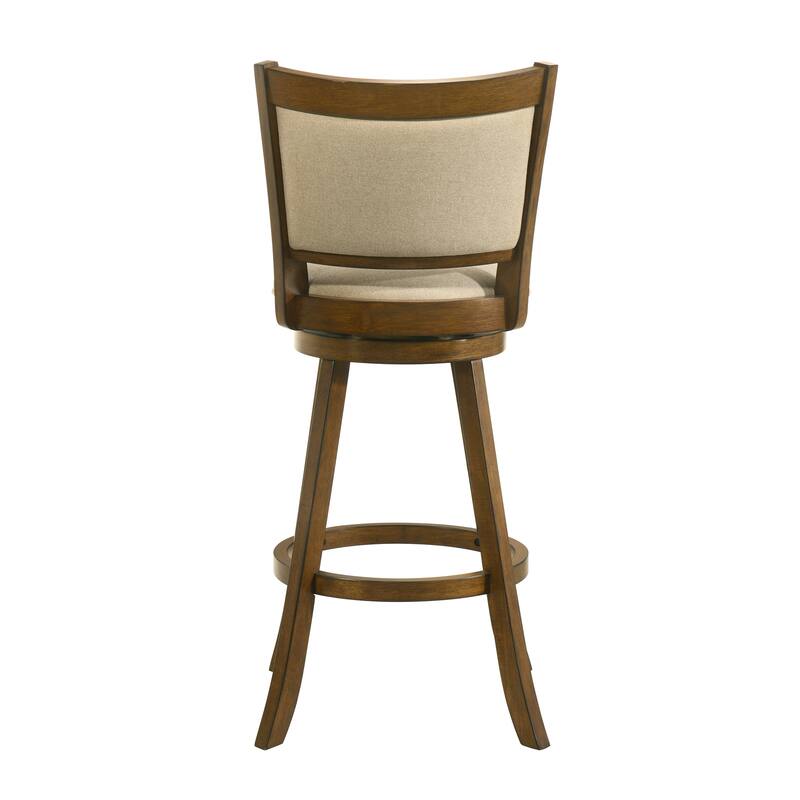 Aiden Modern Farmhouse Swivel Wood Counter Height Kitchen Bar Stool in Sepia Brown Finish with Fabric Upholstered Seat