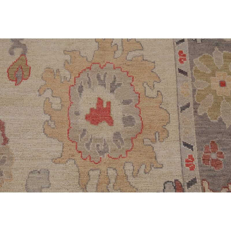 Hand Knotted Oriental 100% Wool Carpet Transitional All-Over Beige & Ivories Oushak Area Rug - 12' 5'' X 9' 1''