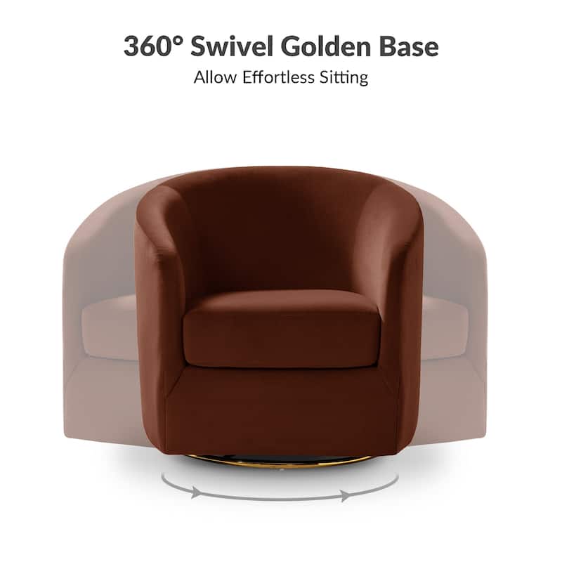 Eleuterio Modern Velvet Curved Swivel Accent Barrel Chair with Metal Base by HULALA HOME