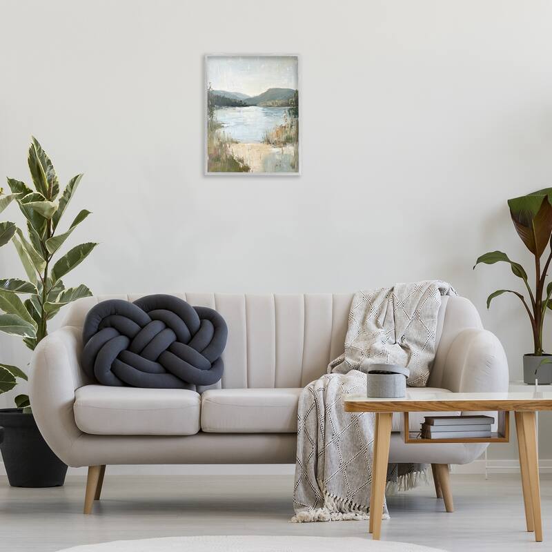 Stupell Abstract Lake Shore & Mountains Framed Giclee Art Design By Petal Prints Design