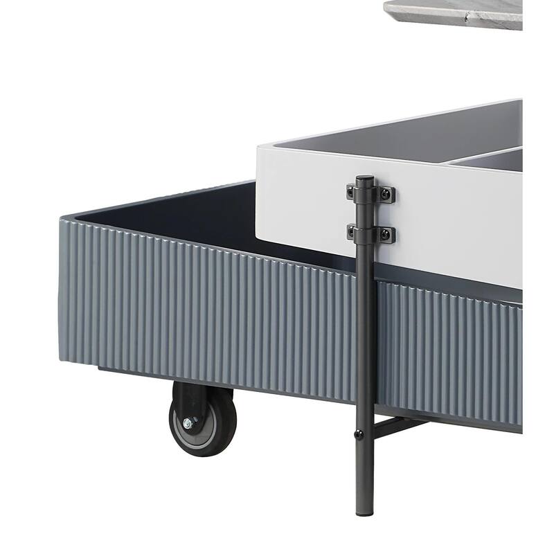 HomeRoots 47" Gray White and Black Faux Marble Wood and Steel Lift Top Coffee Table - 47.00 in. x 18.00 in. x 26.00 in.