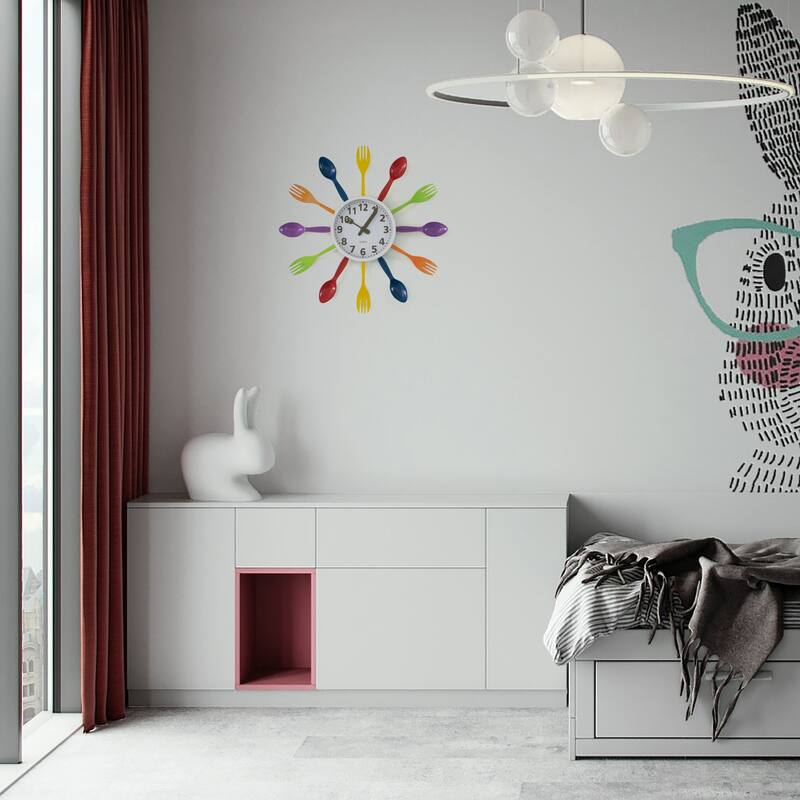 Decorative 3D Cutlery Utensil Spoon and Fork Wall Clock for Kitchen, Playroom or Bedroom