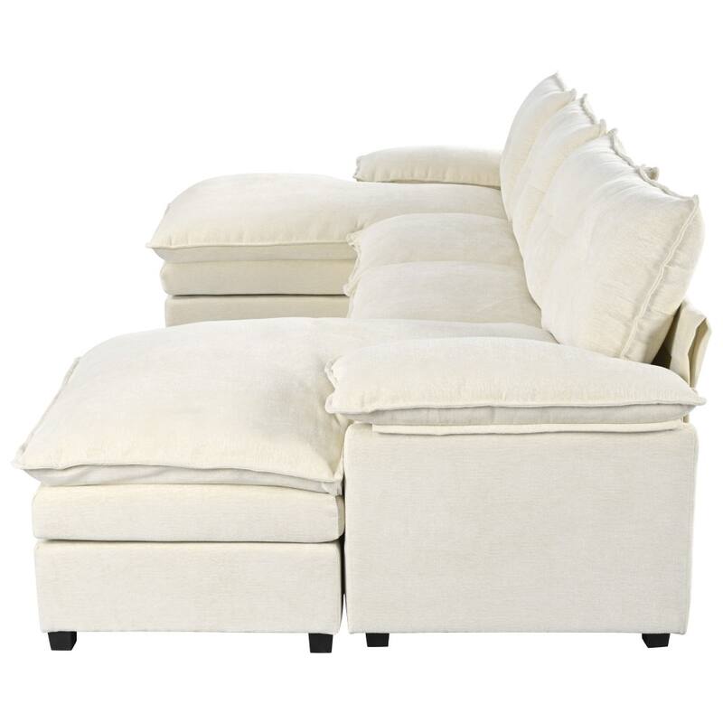 Modern Chenille U-shaped Sectional Sofa with Adjustable Armrest Pillows for Living Room