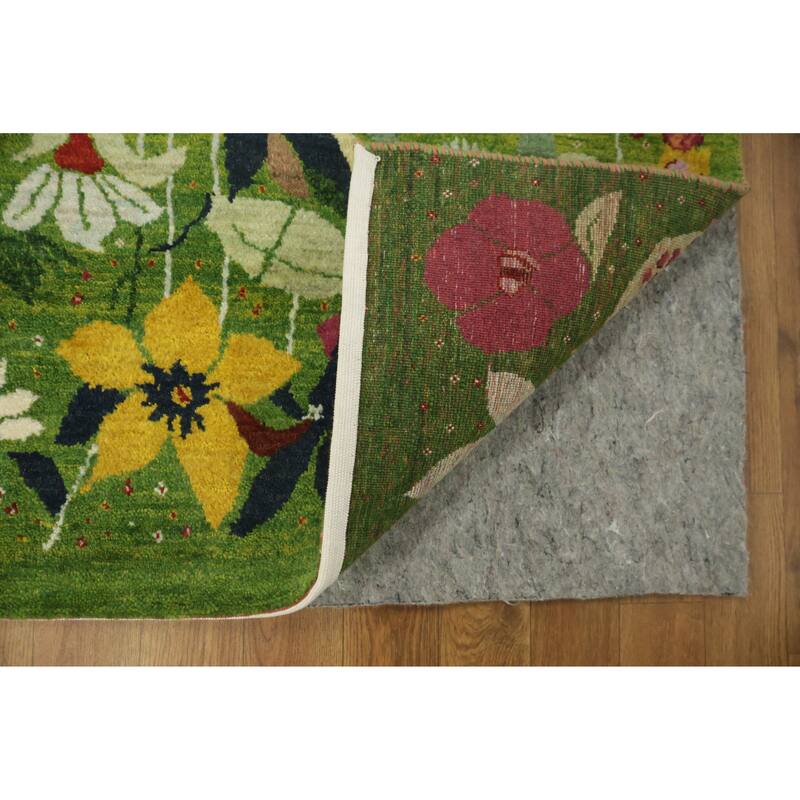 Hand Knotted Oriental 100% Wool Carpet Modern All-Over Green Gabbeh Area Rug - 11' 4'' X 7' 0''