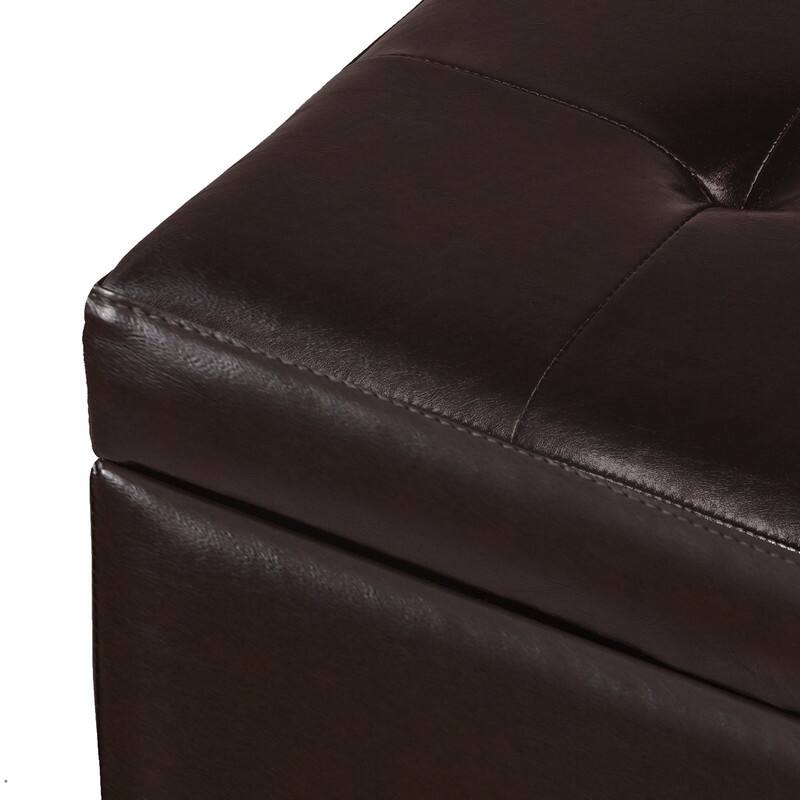 Adeco Faux Leather Storage Ottoman Square Bench Footrest Stool