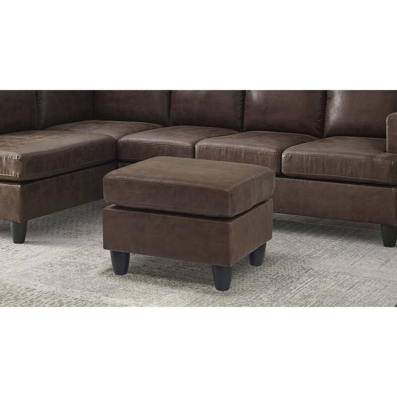 Faux Leather Ottoma,Padded cushion for maximum comfort,Upholstered in rich, breathable faux leather - Dark Brown
