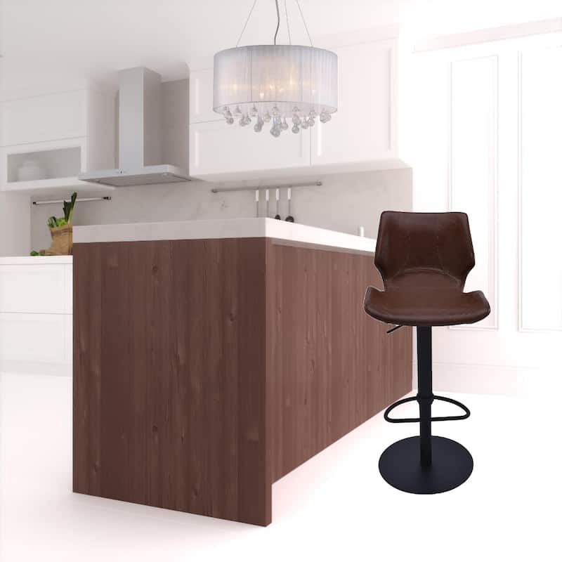 Coffee Faux Leather Adjustable Swivel Bar Chair with Black Pedestal Base - 17” x 20” x 43” (D x W x H)