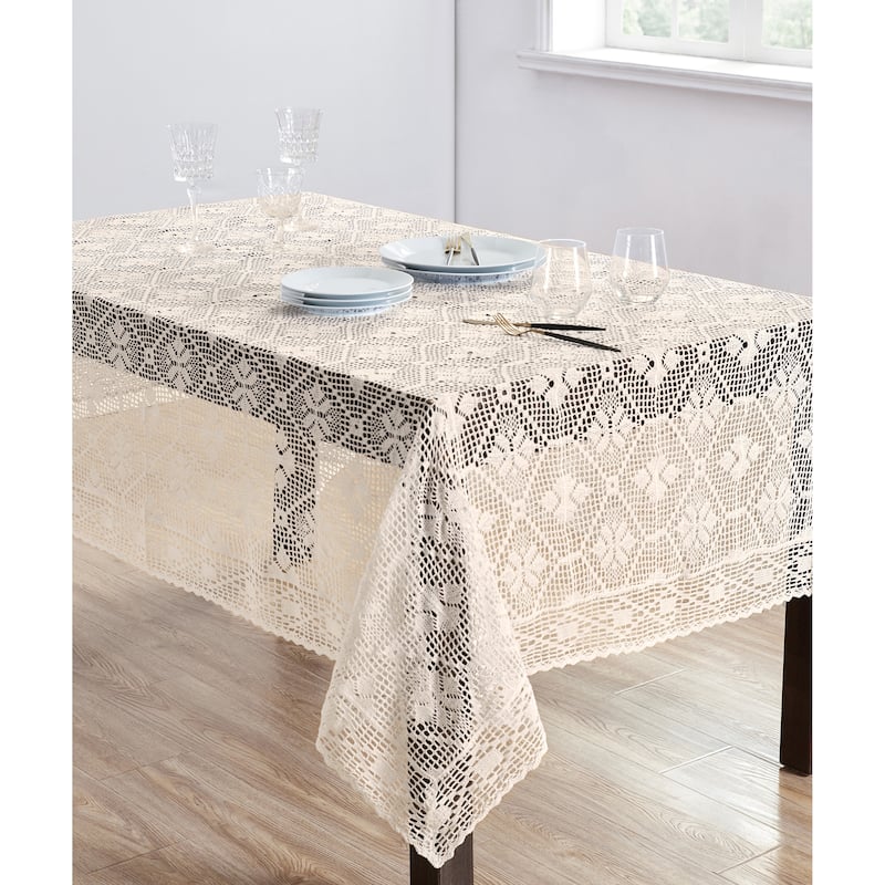 Delicate Crochet Tablecloth - 65"x140" - Ecru