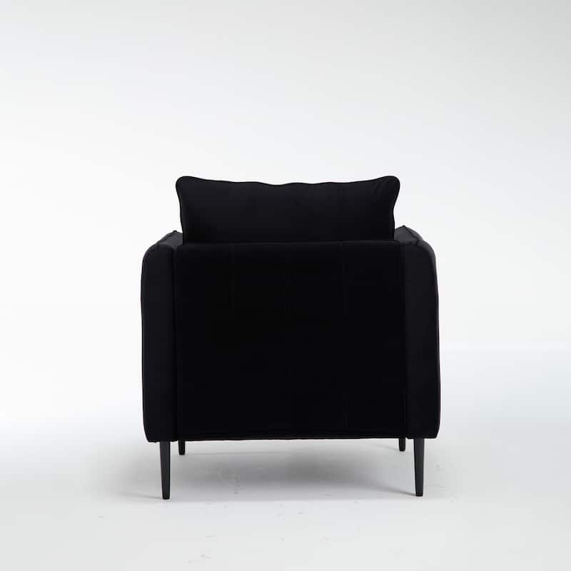 Velvet Accent Chair, Comfy Upholstered Single Sofa Chair, Armchair with 1 Pillow and Metal Legs for Living Room, Bedroom