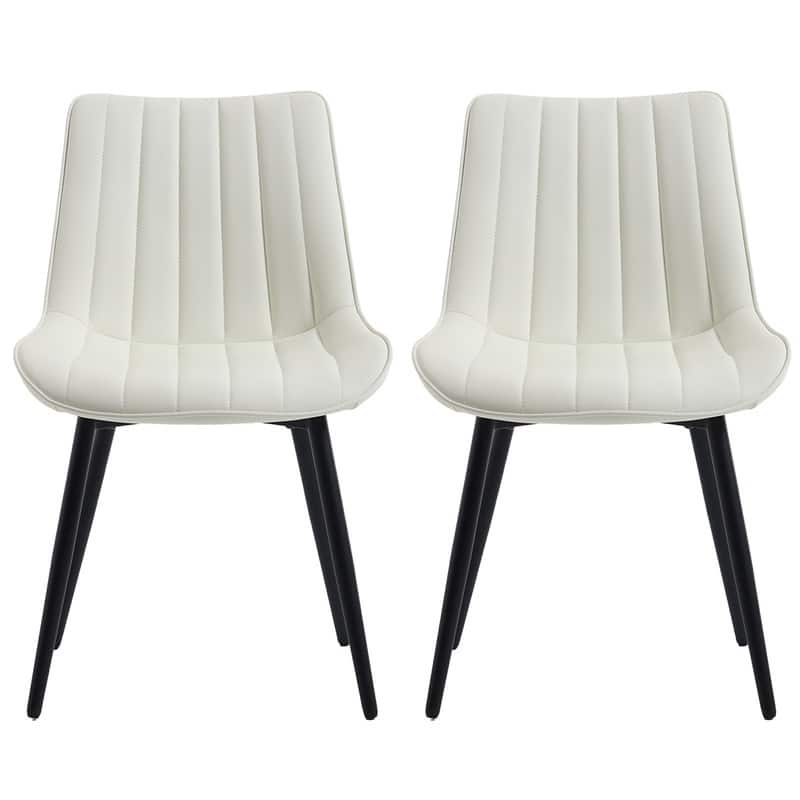 HOMEFUN PU Leather Upholstered Stripes Sturdy Metal Frame Dining Chairs(set of 2)
