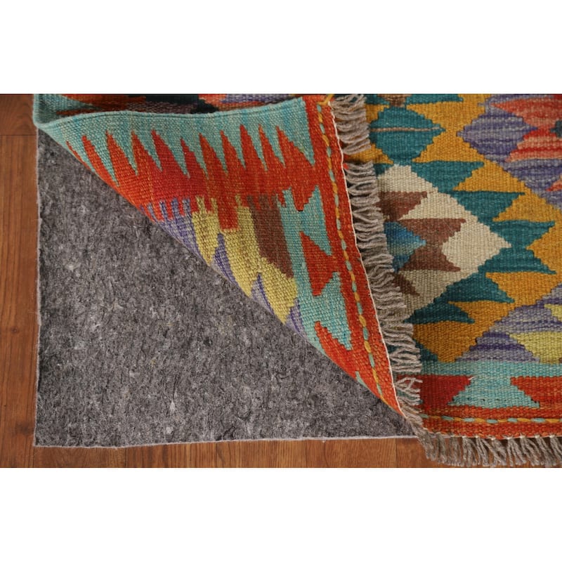 Geometric Kilim Runner Rug Flatweave Oriental Wool Carpet - 2'2"x 6'7"