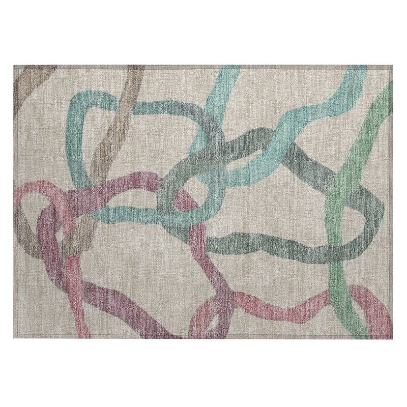 Machine Washable Indoor/ Outdoor Abstract Links Chantille Rug