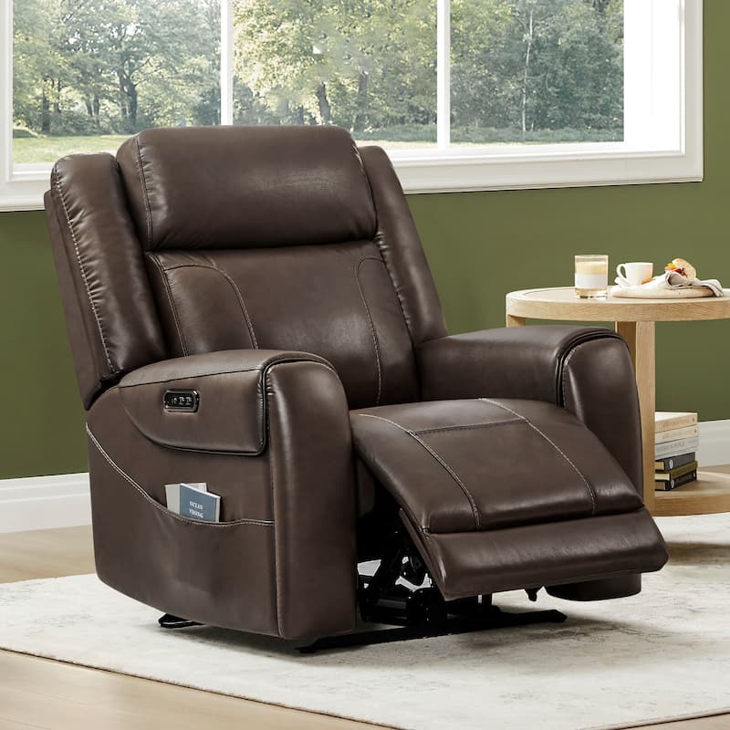 Spruce & Spring Leo Dual Motor Genuine Leather Power Recliner With Power Headrest