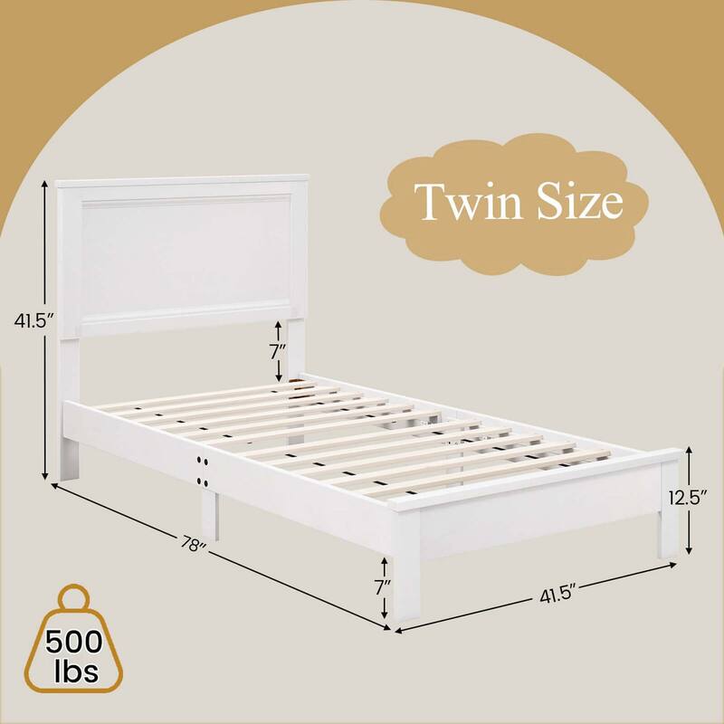 Wood Bed Frame Platform Bed Solid Wood Legs Mattress Foundation - Twin
