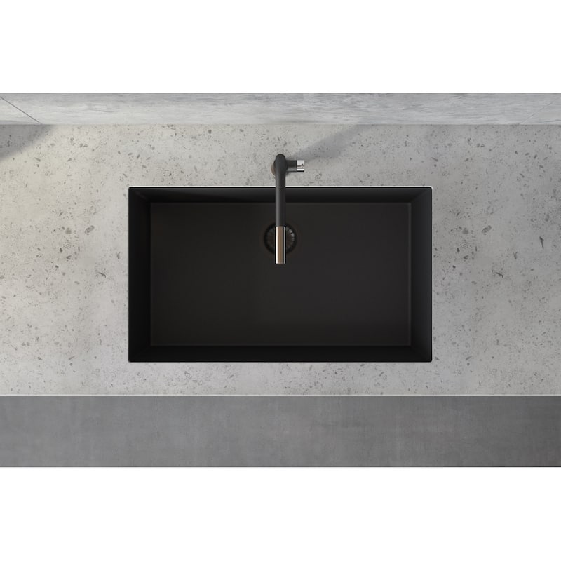 Ruvati 30 x 18 inch Granite Composite Undermount Single Bowl Kitchen Sink - Midnight Black - RVG2030BK