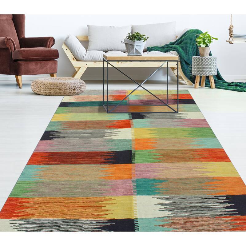 Modern Flatweave Milangel Ivory/Gold Rug - 5'8" x 8'5"