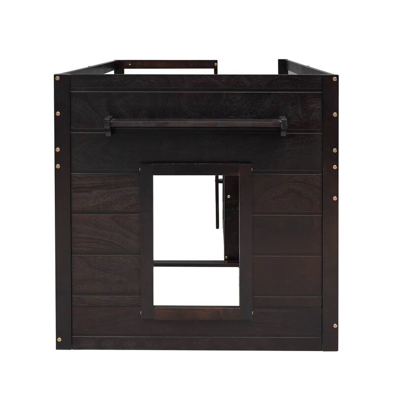 Twin Size Loft Bed with Cabinet and Shelf in Espresso, Gray, or White