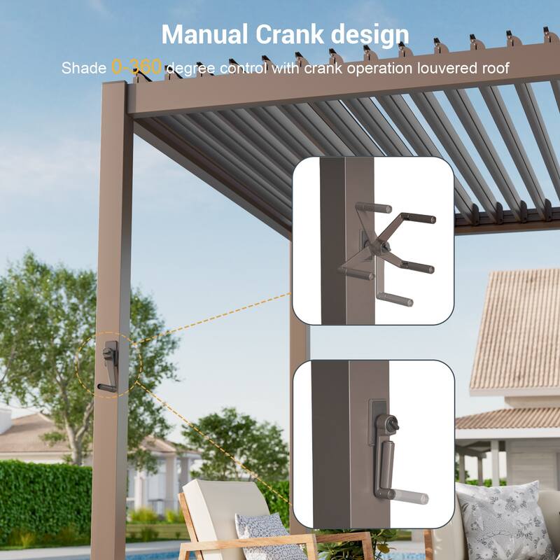 LIVOOSUN Outdoor Detachable Control Panel LED Equipped Pergola, Solar and USB Charging Options, Brown