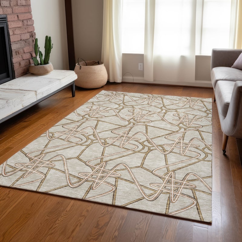 Machine Washable Indoor/ Outdoor Contemporary Links Chantille Rug