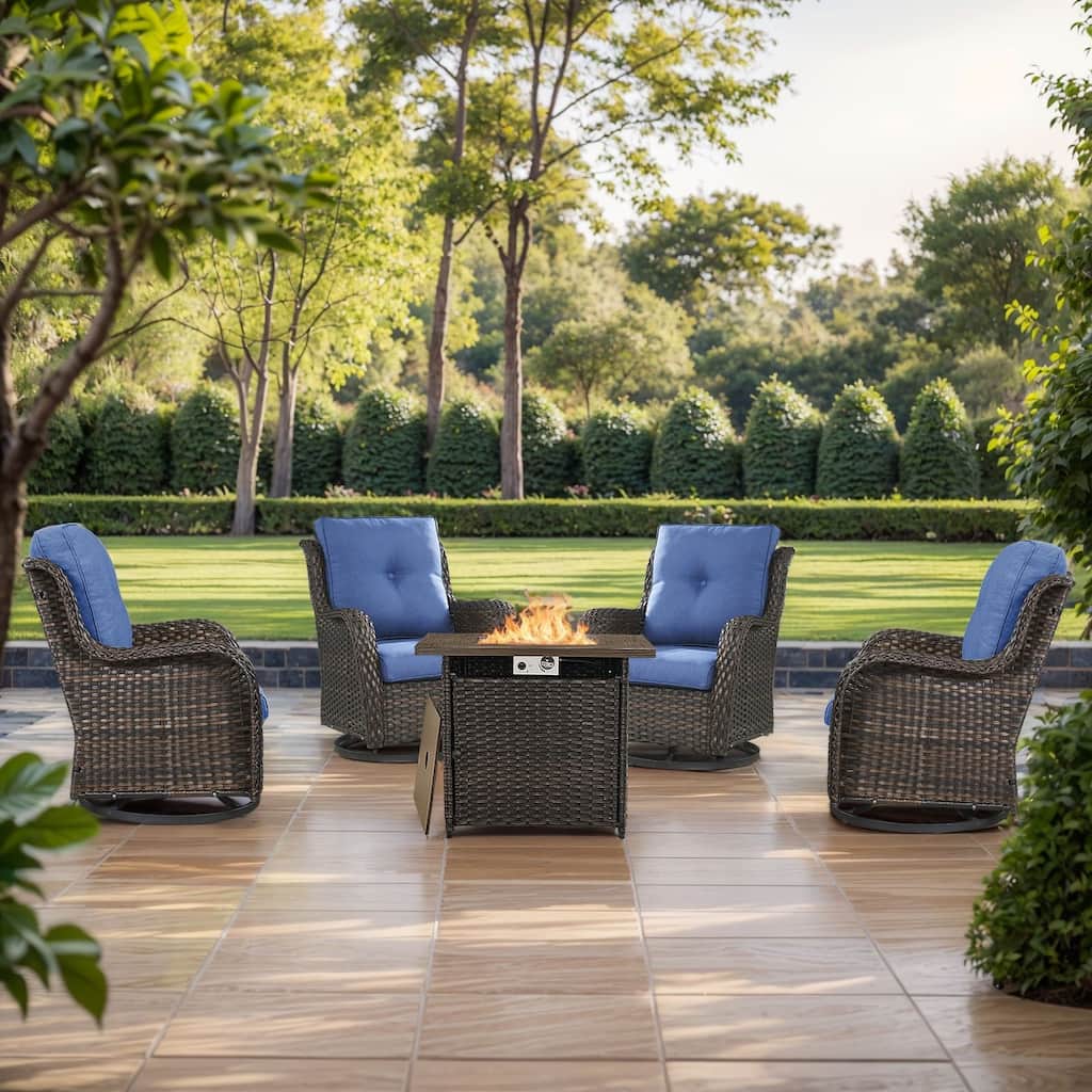 Pocassy Fire Pit Table with 4PCS Swivel Chairs Brown-Blue - Brown