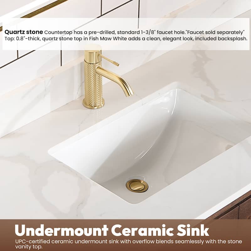 Cristo Floating Bath Vanity with White Quartz Stone Top without Mirror