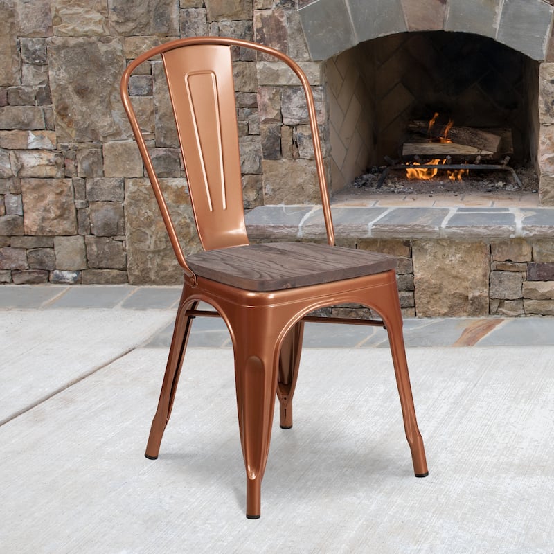 Metal Stackable Chair with Wood Seat - 17.75"W x 20"D x 33.5"H - 17.75"W x 20"D x 33.5"H - copper