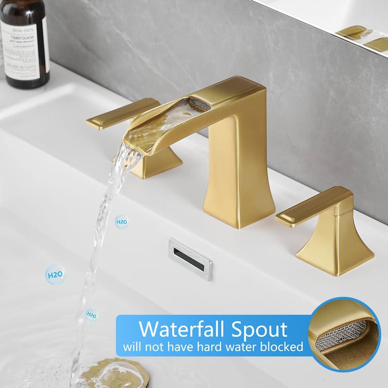 Modern 2 Handle Waterfall Bathroom Sink Faucet with Pop Up Drain Double Lever Handles, Fingerprint Resistant, 3 Holes