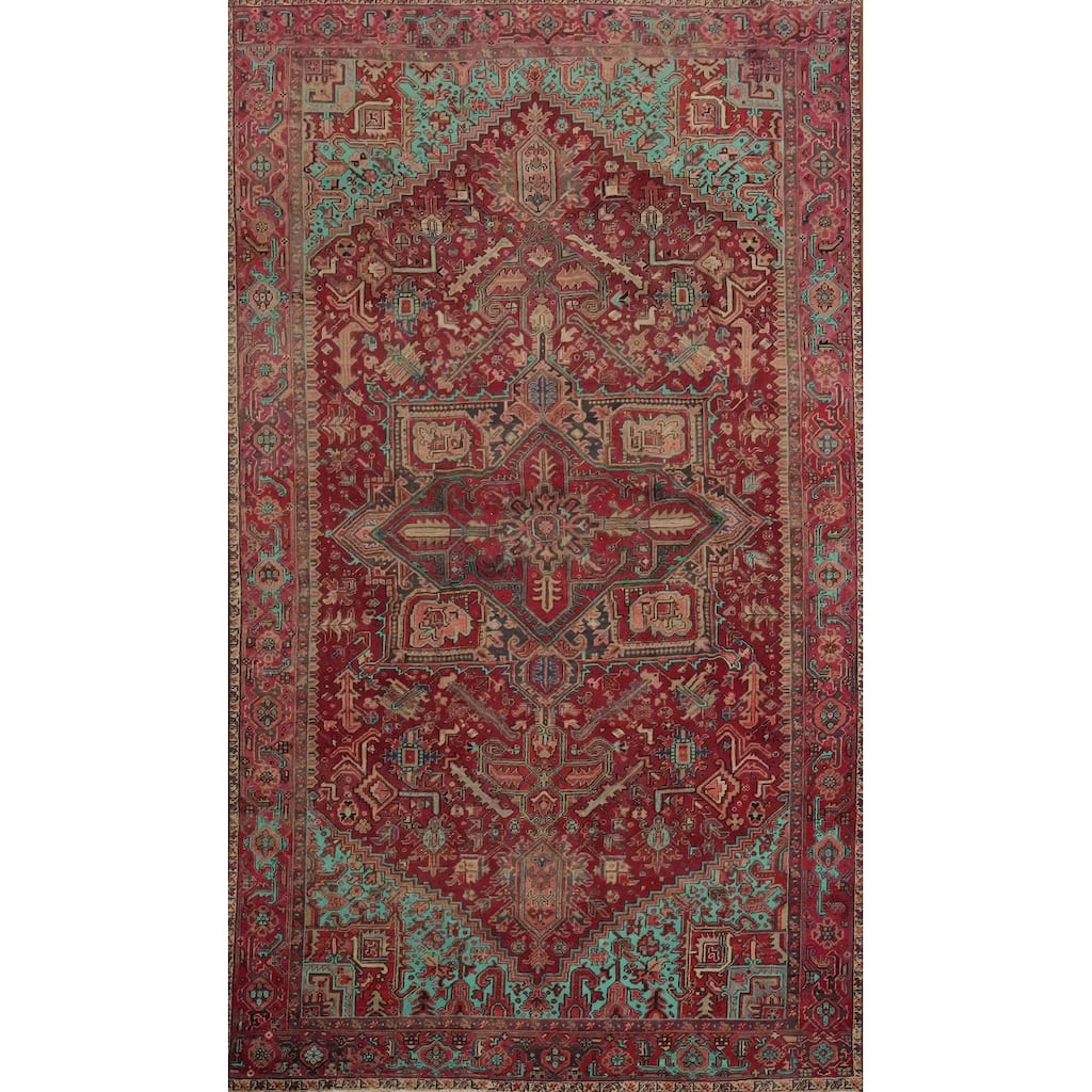 Hand Knotted Oriental 100% Wool Carpet Traditional Medallion Red Heriz Area Rug - 13' 3'' X 7' 7''