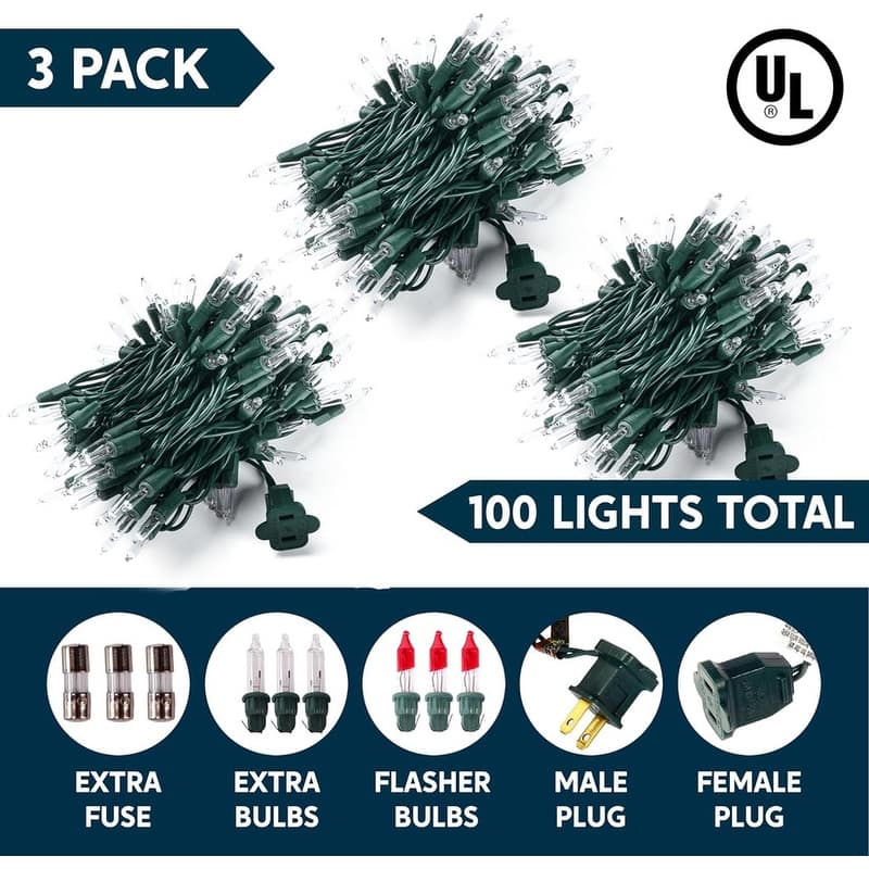 Joyfy 300(3x100) Mini Warm White Christmas String Lights - Green