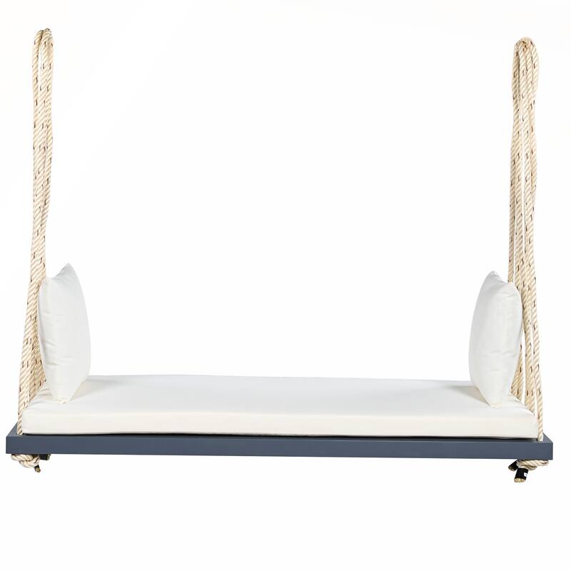 Patio Wooden Hanging Porch Swing Bench with Cushion and Pillows for Garden and Backyard