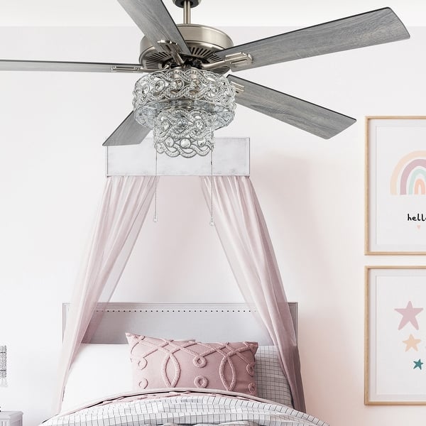 slide 10 of 14, Copper Grove Olivia Satin Nickel 52-in. Beaded Braid LED Ceiling Fan - 52"L x 52"W x 21"H Nickel - Pull Chain