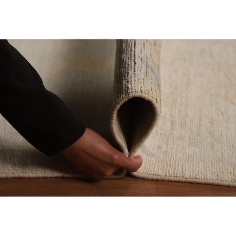 Hand Knotted Oriental 100% Wool Carpet Transitional All-Over Beige & Ivories Oushak Area Rug - 13' 9'' X 10' 0''