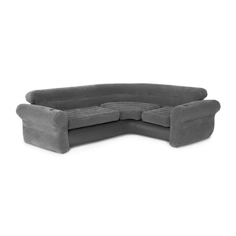 Intex Corner Sofa L-Shaped Inflatable Home Lounge Couch with Cupholders, Gray - 26