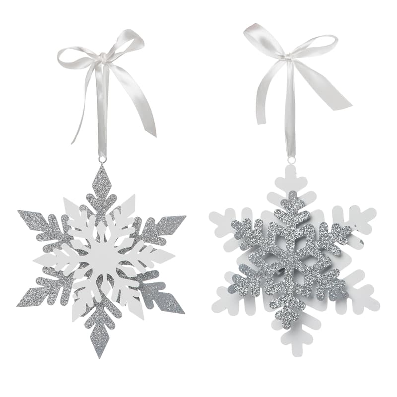 Transpac Oversized MDF Snowflake Ornament Set of 2 Christmas Home Decorations - Multicolor