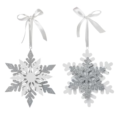 Transpac Oversized MDF Snowflake Ornament Set of 2 Christmas Home Decorations - Multicolor