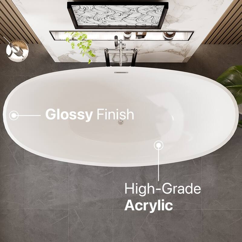 Eviva Bella Glossy White Acrylic Double Slipper Freestanding Bathtub