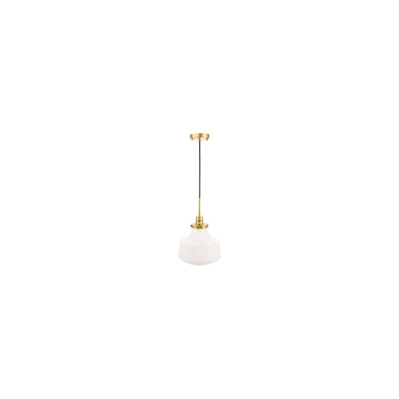 Brass Pendant Light - 1 Light Hanging Lamp with Frosted Glass Shade - 11 Inch - 13.5