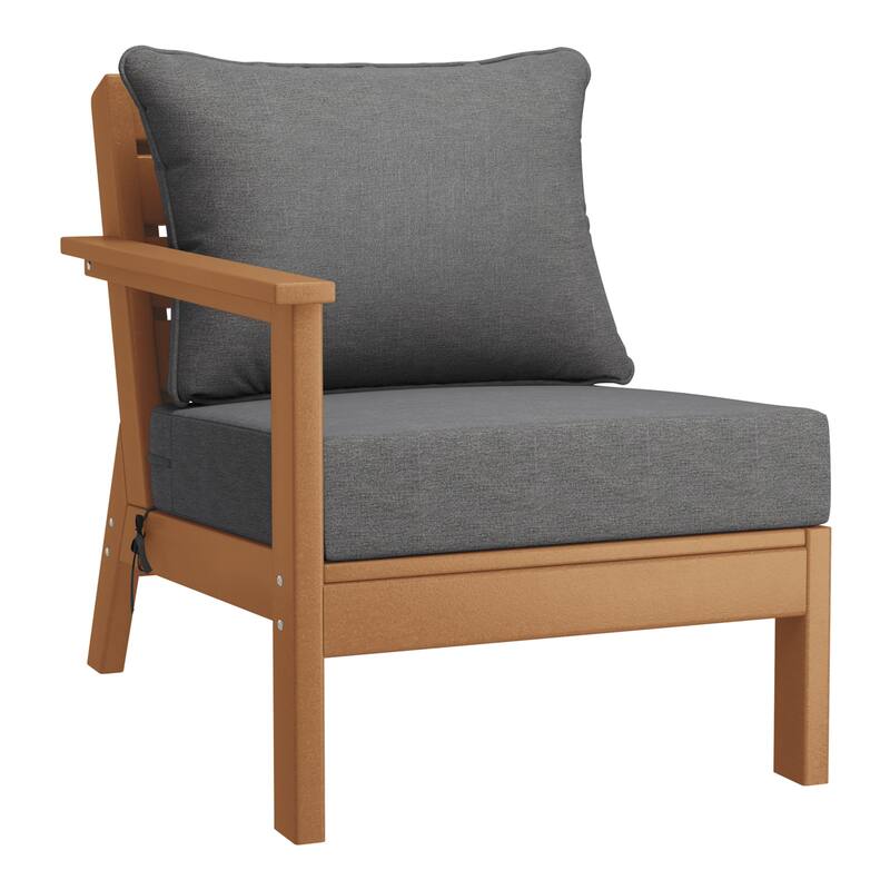 Birchwood All Weather HDPE Outdoor Patio Deep Seating Teak Left Arm Facing Chair With Cushions (1-Piece)