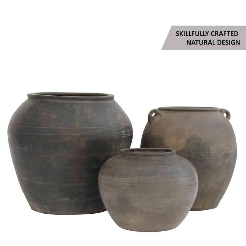Artissance Large Vintage Charcaol/Gray pottery Jar, 15 Inch Diameter, Gray (Size & Finish Vary) - 15"W x 15"L x 14"H