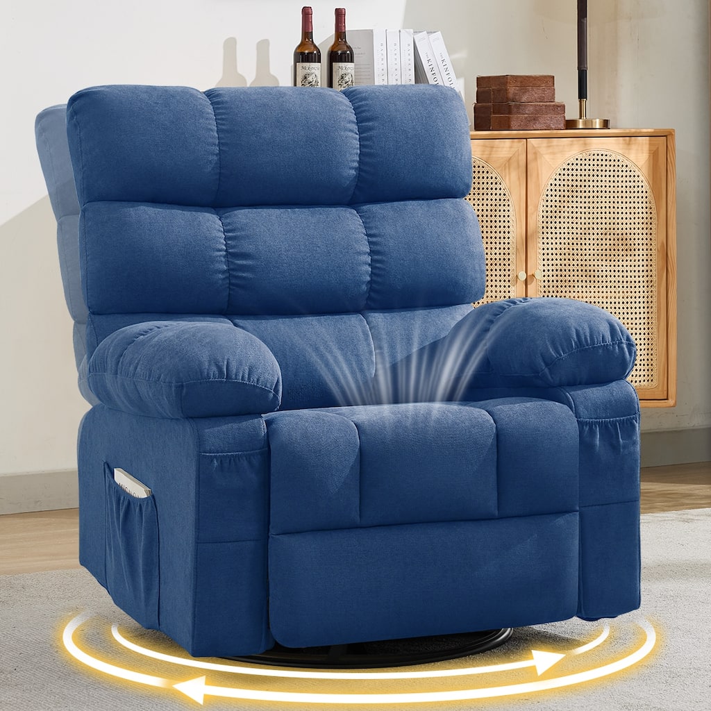 Swivel Rocker Recliner Chair 360° Manual with Side Pockets for Adults