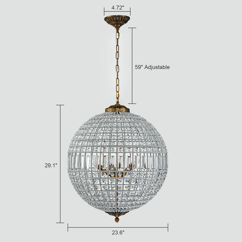 1/3/5-Light Retro French Crystal Globe Chandelier
