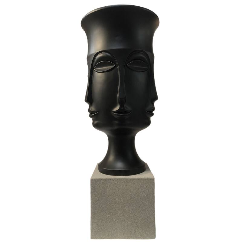 Assisi Floor Vase - Large - Matte Black Finish on Resin with Frosted Gray Base - Matte Black, Frosted Gray