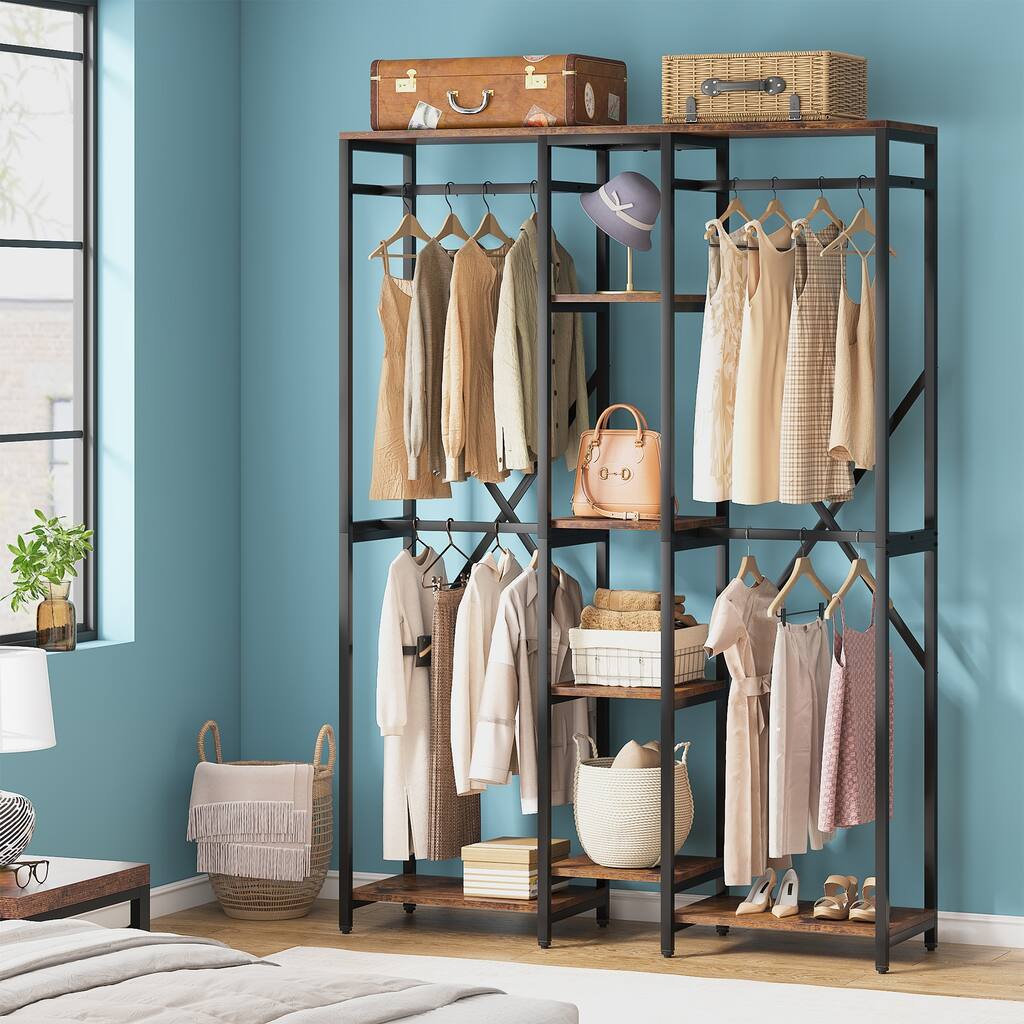 86-inches Tall Free-standing Clothes Rack with Shelves for Hanging Clothes,Heavy Duty Open Wardrobe, - 7-Tier