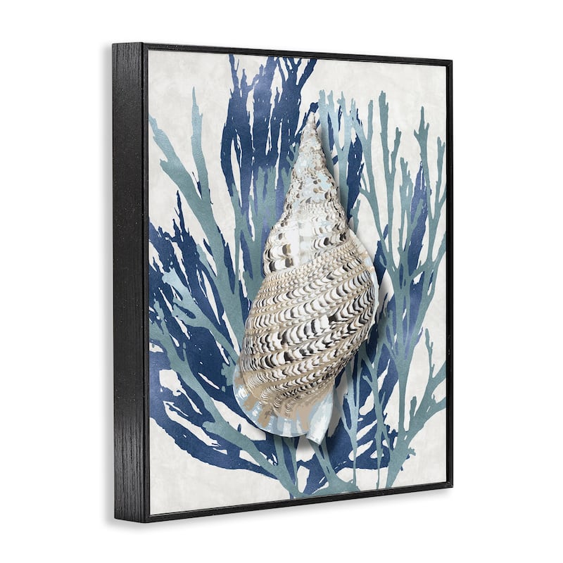 Stupell Shell Coral Blue Beach Design Framed Wall Art
