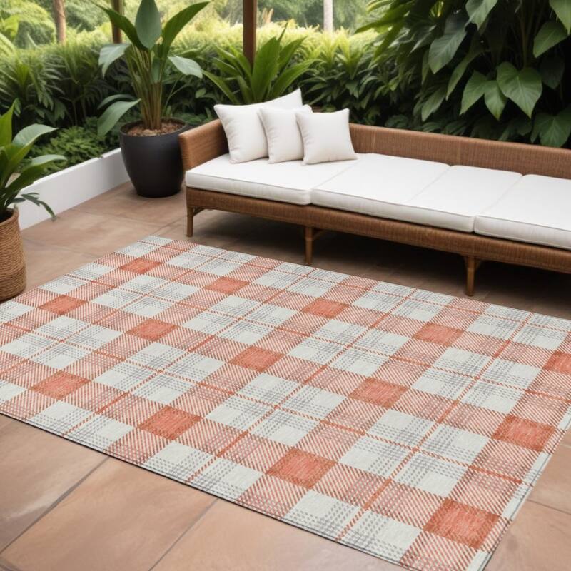 HomeRoots Plaid Transitional Rectangle Outdoor Rug - 9' X 12'