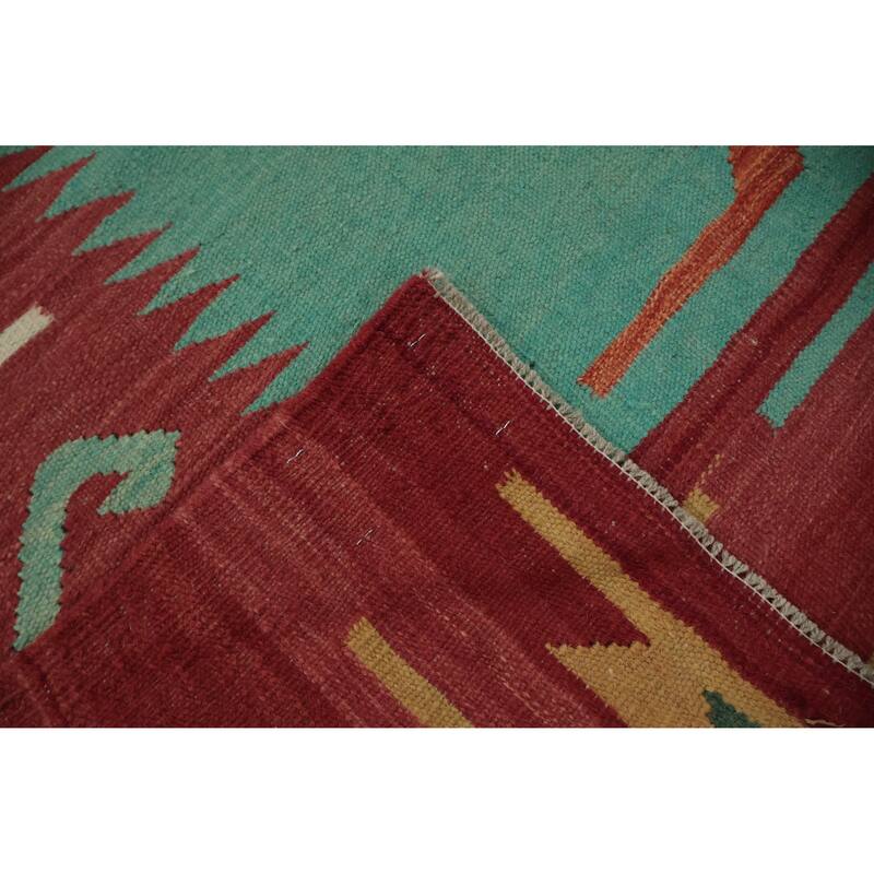 Hand Woven Oriental 100% Wool Carpet Southwestern Tribal Navy Blue & Blues Kilim Area Rug - 12' 0'' X 8' 10''